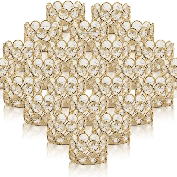 24PCS Crystal Elegant Decorative Gold Tealight Candle Holder for Weddings, Parties, Christmas Gifts