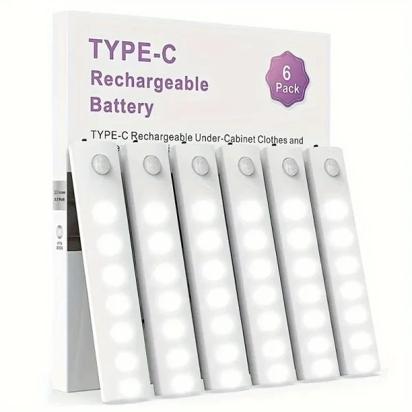 Kitchen under Cabinet Lights 6 Pack Motion Sensor Light Indoor LED USB-C Rechargeable Battery Operated