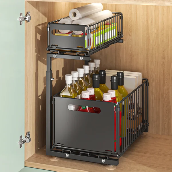 Organizer and Storage for Kitchen, Upgraded Guide Rail Design Smoothly Pulls Out Cabinet Organizer