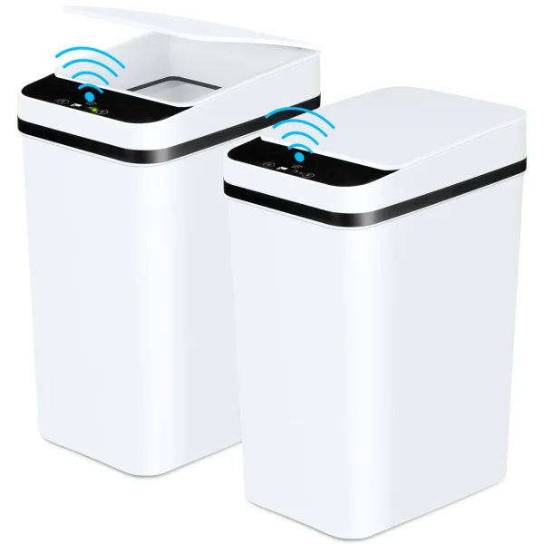 2 Pack 12L Bathroom Automatic Trash Cans, Touchless Motion Sensor, Slim with Lid for Bathroom, Bedroom, Livingroom or Office White