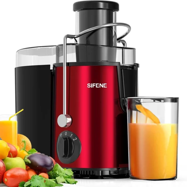 SiFENE 3" Big Mouth Compact Juicing Maker for Fruits & Vegetables, Non-BPA, Easy to Clean, Red