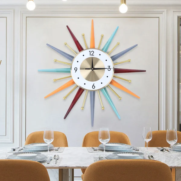 Wall Clock 22 Inch, Mid Century Wall Clock Starburst Clock Modern Decor Silent Non-Ticking Big Wall Clocks for Living Room