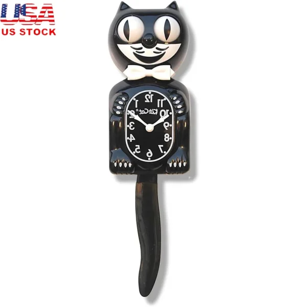 Vintage Style Black Cat Clock Battery Powered Wall Decor Rolling Eyes Wagging Tail Unique Gift Home Office