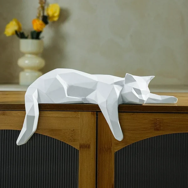 White /Black Cat Statue - Geometric Modern Decor Figurine/Sculpture for Home or Office as Table/Shelf Desk Decor