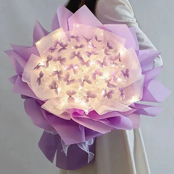 3 Colors Butterfly Bouquets, Material Set With Light String DIY Handmade, Wedding Dinner, Party Birthday, Decor, Girlfriend Gift