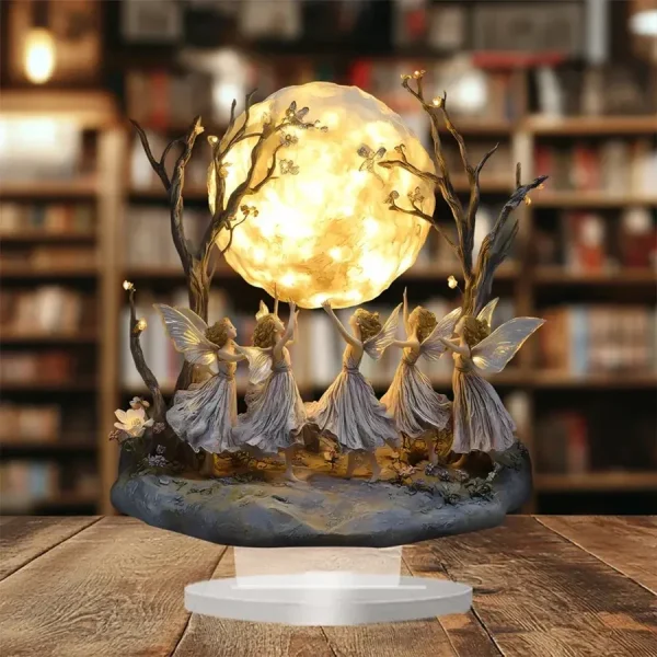 Moon tree Elf Acrylic Tabletop Decor with Stand - Festive Desk Ornament Perfect for Office and Living Room.