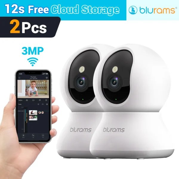 2 Pcs Blurams Indoor Security Camera 2K, Home Security Camera for Dog/Elder with One-Touch Call Update A31S-2pc