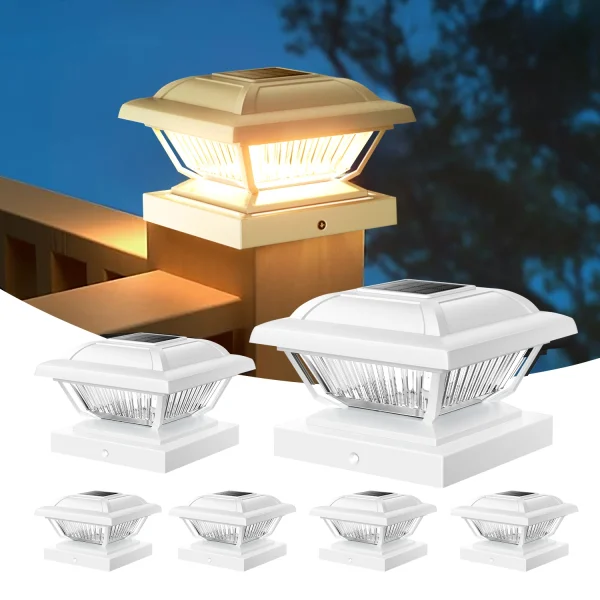 6/12 Pack Solar Post Cap Lights, White/Black, Fits 3.5x3.5-5.5x5.5 Posts for Garden/Fence/Deck/Yard