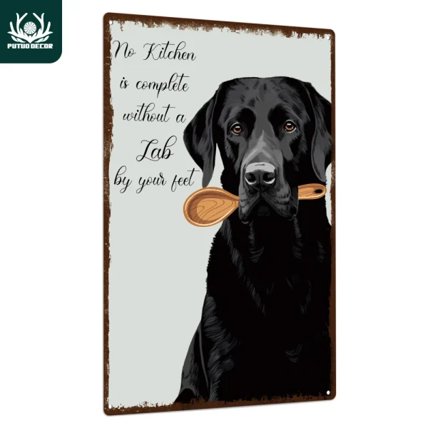 Putuo Decor 1pc Black Dog Metal Sign, Retro Tin Plaque Wall Art Poster for Home, Kitchen, Garden Decor, 7.8 X 11.8 Inches