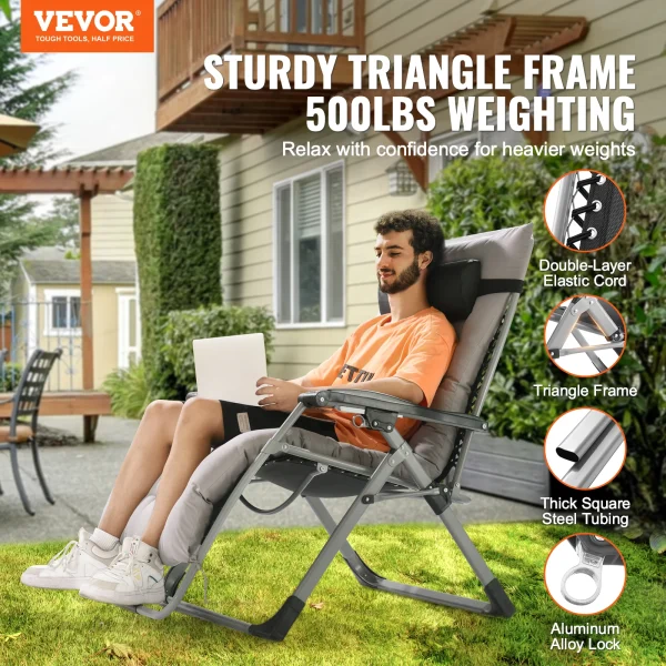 VEVOR Zero Gravity Recliner Lounge Chair Adjustable with Cushion Footrest and Cupholder