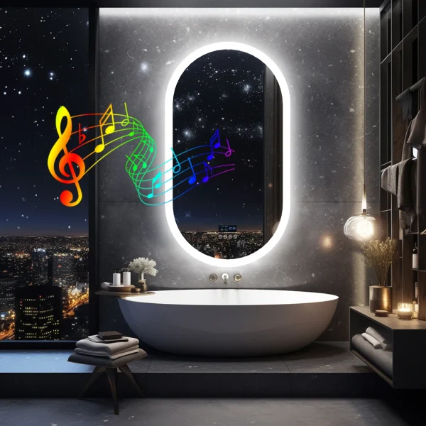 LUVODI 20x32” Led Lighted Dimming Bluetooth Vanity Mirror with Time Date Display