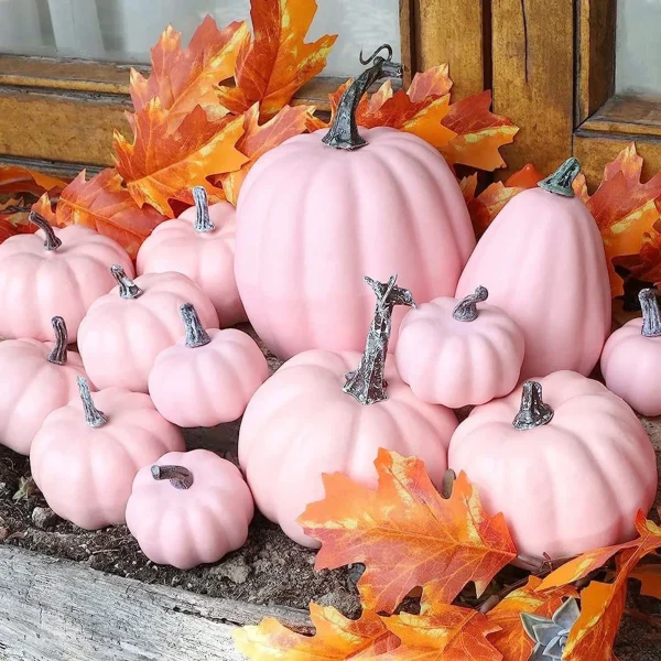 12Pcs Artificial Pumpkins Pink Faux Pumpkins Decoration for Home Farmhouse Harvest Festival Decor Photo Props